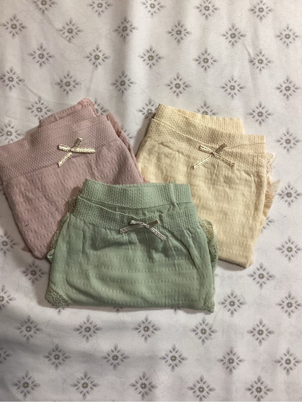 Girls' Knit Ruffle Shorts in Pastel Pink, Cream & Mint - Soft Elastic Waist
